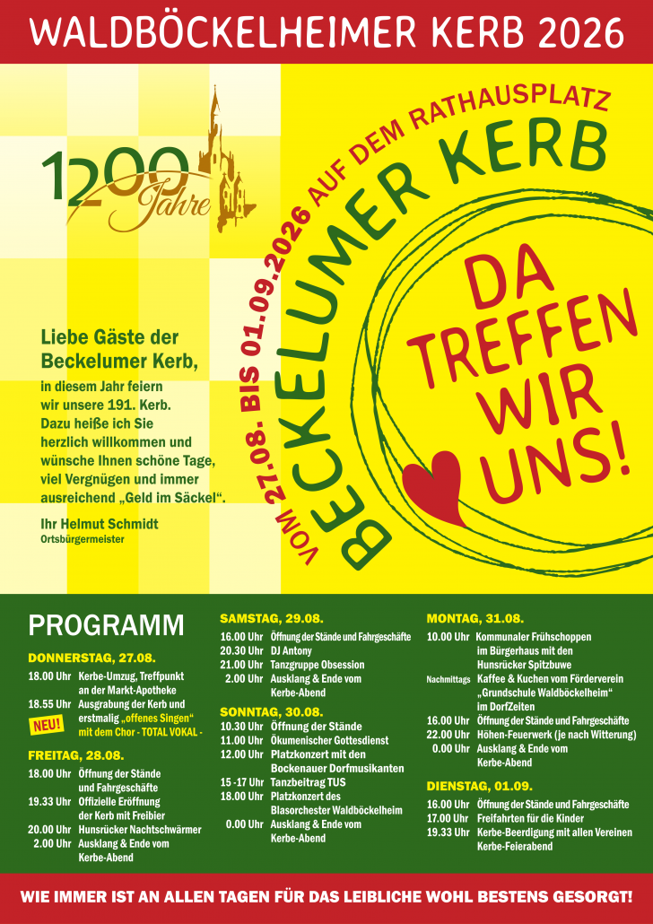 Plakat Kerb 2026 Vom 27.08. bis 01.09.2026 auf dem Rathausplatz Beckelumer Kerb